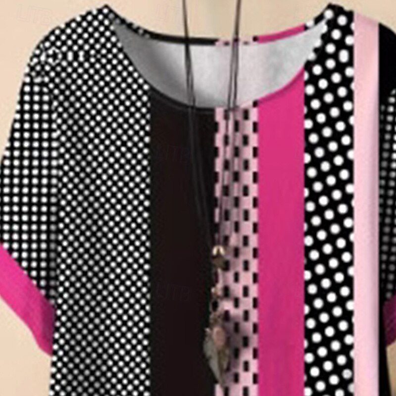 Women's T Shirt Tee Top Polka Dot Color Block Fashion Modern Short Sleeve Crew Neck Regular Tops Daily Print Pink Summer2