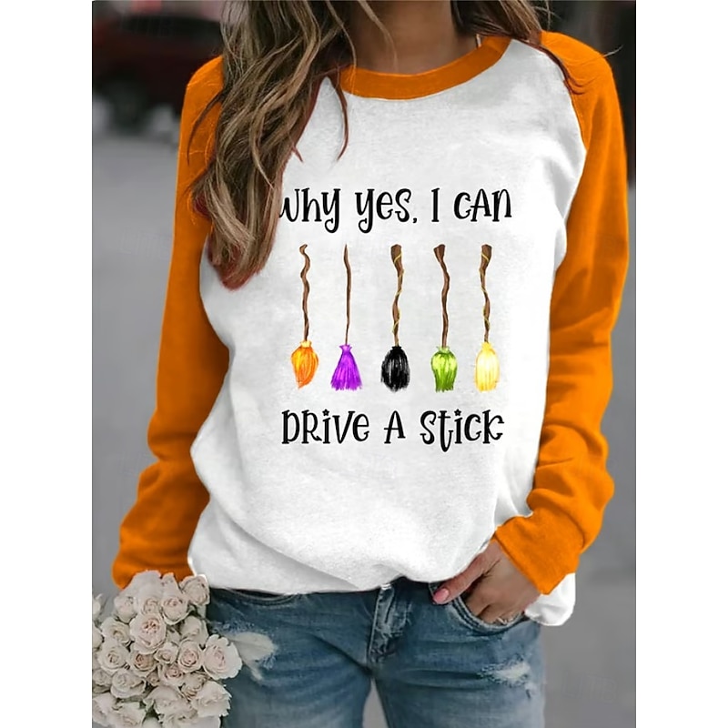Halloween Women's Pullover Sweatshirt Graphic Halloween Fashion Casual Long Sleeve Crew Neck Regular Tops Street Dailywear Casual Print White Purple Orange Green Fall Winter3