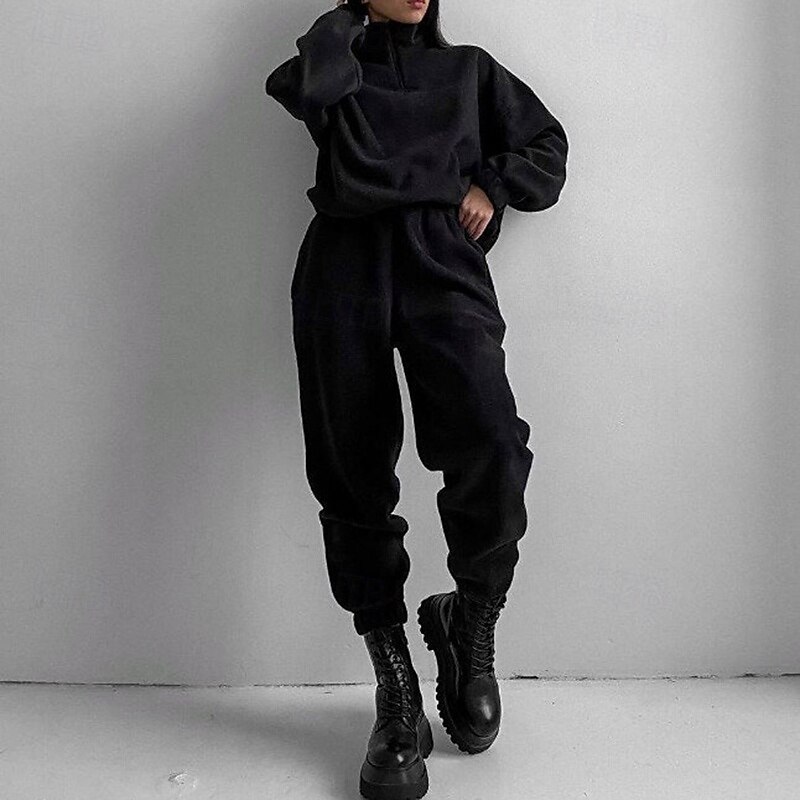 Women's Tracksuit Sweatpants Pullover Sweatshirt Quarter Zipper Solid Colored Clothing Suit Spring Black White Gym Training Running High Waist Windproof Lightweight Moisture Wicking Long Sleeve Sport4