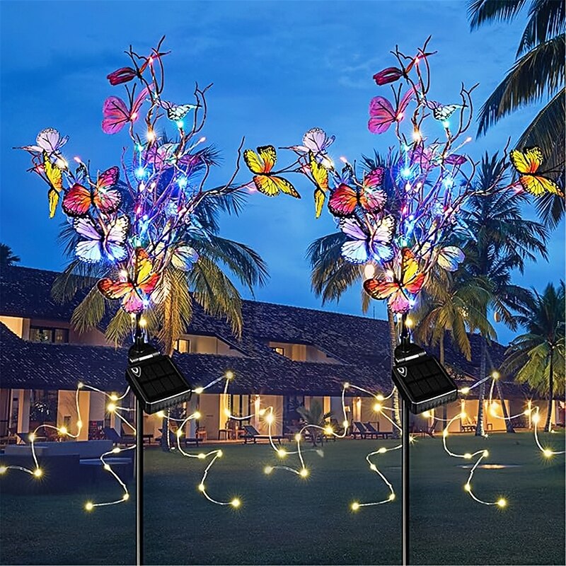 2pcs 1PC Solar Colored Butterfly Warm Light Courtyard Light Outdoor Decoration Solar Outdoor Light Waterproof Lawn Light Landscape Light