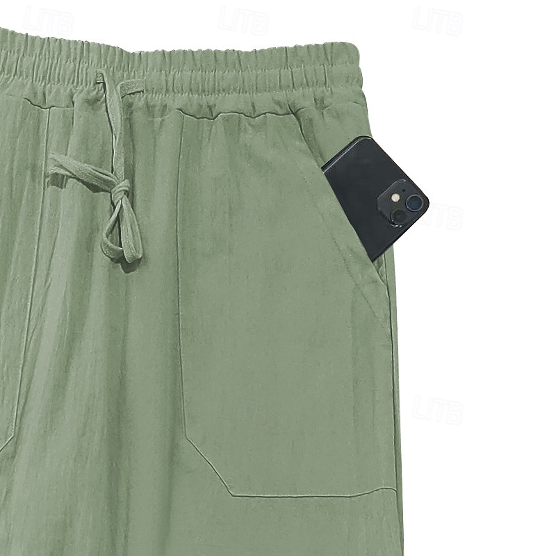 Men's Linen Pants Trousers Summer Pants Baggy Pants Beach Pants Elastic Waist Drawstring Straight Leg Plain Comfort Breathable Full Length Casual Daily Holiday Vacation Fashion Black White4