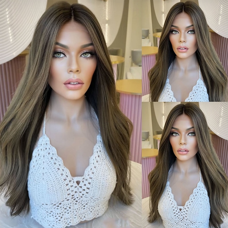 Remy Human Hair 5x5 Closure 13x4 Lace Front Wig Middle Part Brazilian Hair Wavy Auburn Wig 130% 150% Density Highlighted / Balayage Hair Natural Hairline 100% Virgin Glueless Pre-Plucked For Women