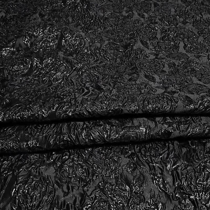 Black Floral Jacquard A-Line Evening Gown Elegant Dress Formal Wedding Floor Length Sleeveless V Neck Nylon with Pleats2