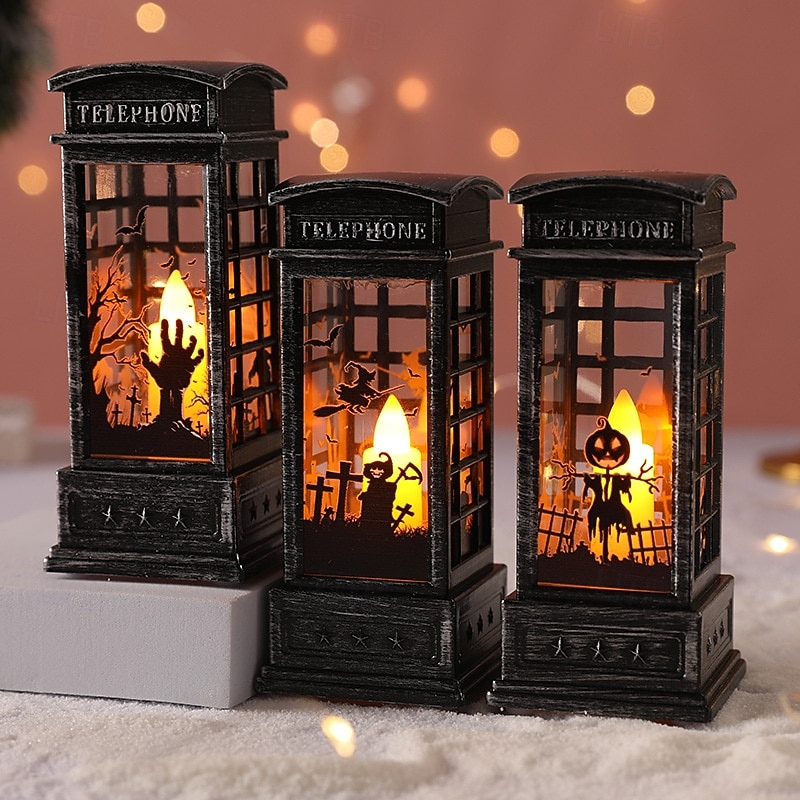 1 Pc Halloween Telephone Booth Electronic Candle Light Witch Pumpkin Ghost Hand Indoor Restaurant Bedroom Party Festival Atmosphere Decorative Light Warm Light4