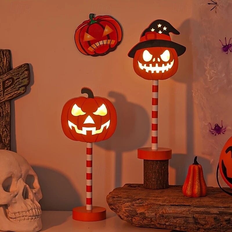 Halloween Night Light Wooden Halloween Pumpkin Lamp Battery Powered Ghost Lamp Bat Lamp Skull Lamp Home Indoor Bedroom Decorative Lamp2