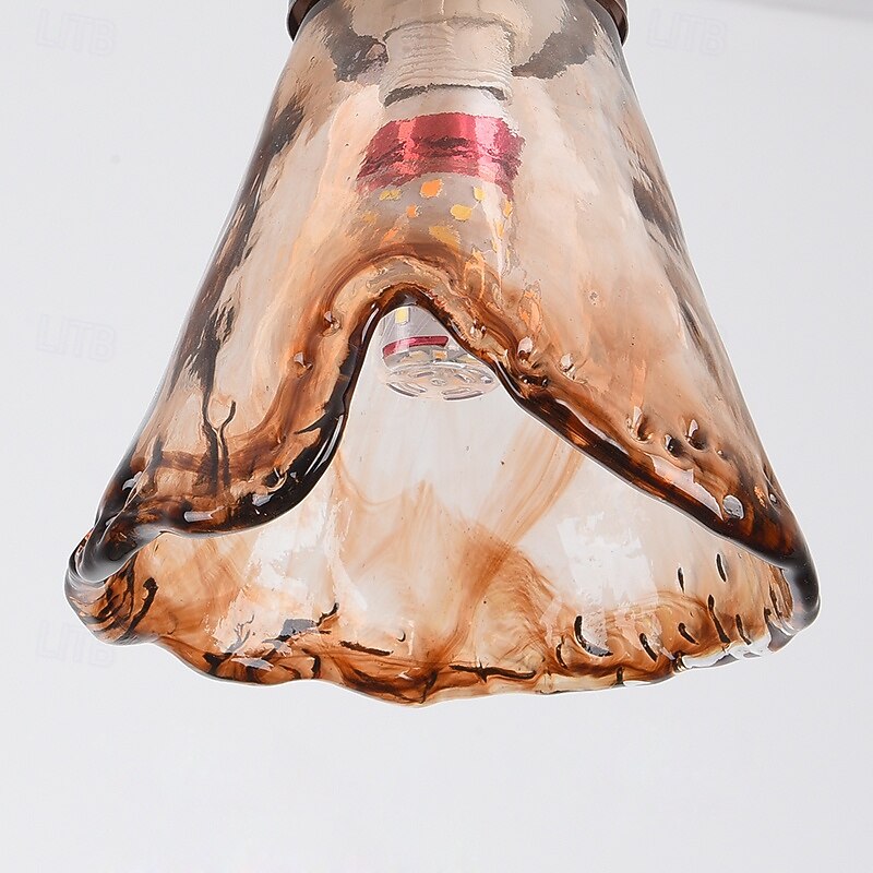 Nordic Style Retro Brown Single-Head Mini Pendant Lighting, Creative Cognac Color Clear Glass Lampshade Chandelier, Simple Metal Lamp Holder Hanging Lamp4