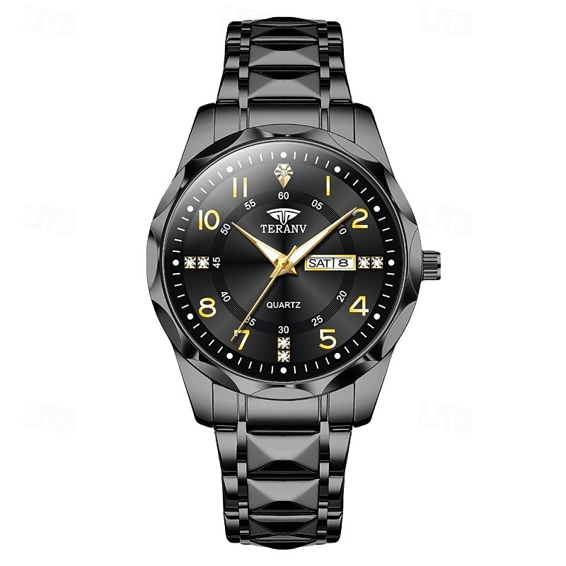 Men's Quartz Watch High-definition Scratch Resistant Rhinestone Decorated Digital Circular Dial Night Light Display Date Calendar Multifunctional Fully Automatic Watch Birthday and Holiday Gift2