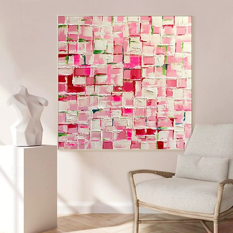 Handmade Oil Painting Canvas Wall Art Decoration Modern Abstract Pink Color Blocks Texture for Home Decor Stretched Frame Hanging Painting/Rolled Canvas (No Frame)4
