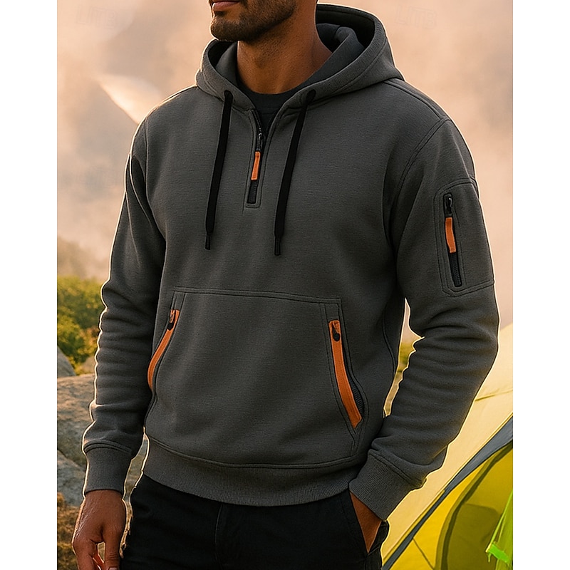 Men's Sport Hoodie Long Sleeve Hooded Top Outdoor Soft Polyester Dark Grey Black White Tennis Golf Running