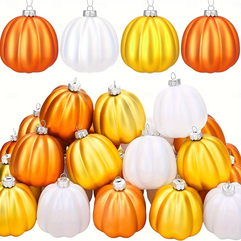16 pcs Halloween Hanging Pumpkin Ornaments Fall Mini Thanksgiving Ball Ornaments, 6cm Matte Plastic Pumpkin Baubles for Halloween Tree, Harvest Festival, Garland or Autumn Party Decor