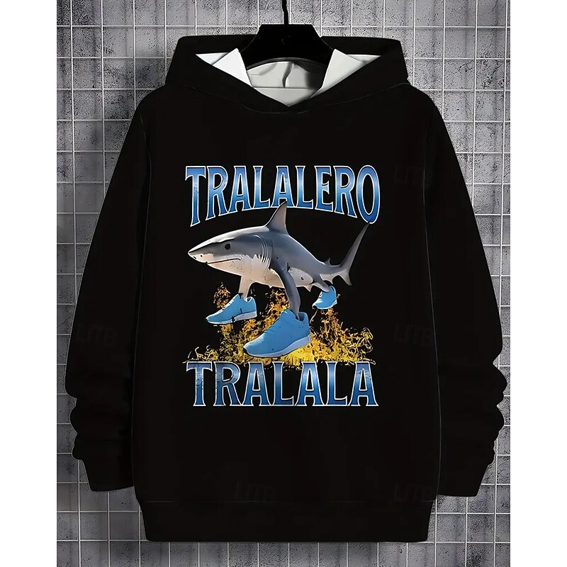 Boys' 3D Shark Hoodie Long Sleeve Spring Fall Fashion Streetwear Kids 4-12 Years Hooded Outdoor Casual Daily Regular Fit