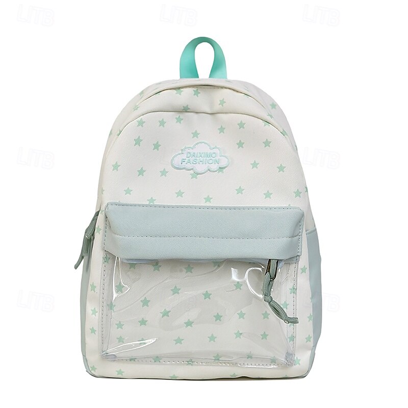 Girls' Cute Star Print Backpack with Clear Front Pocket – Kawaii Canvas School Bag for Teen Students & Back to School4