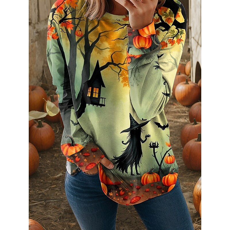 Halloween Women's Sweatshirts Graphic Casual Long Sleeve Crew Neck Regular Tops Street Casual Holiday Print Pink Blue Purple Green Spring Fall Winter4