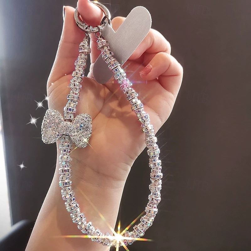 New Fashion Women's Full Diamond Light Luxury Bow Clip Diamond Ring Phone Chain Wrist Hanging Chain Phone Rope Short