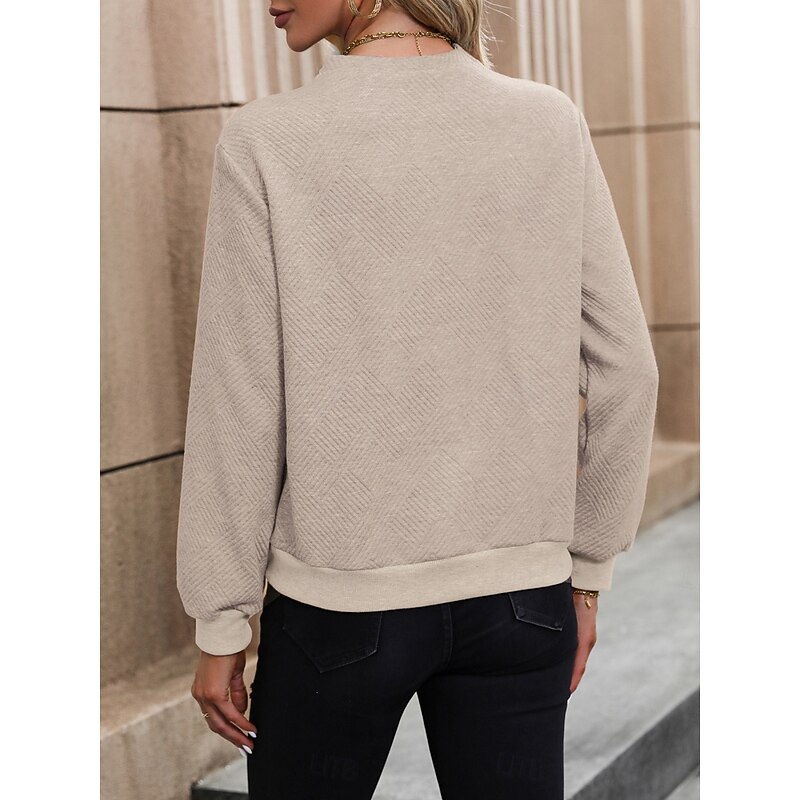 Women's Pullover Sweatshirt Plain Casual Long Sleeve V Neck Regular Tops Street Dailywear Buttons Black White Beige Fall Winter3