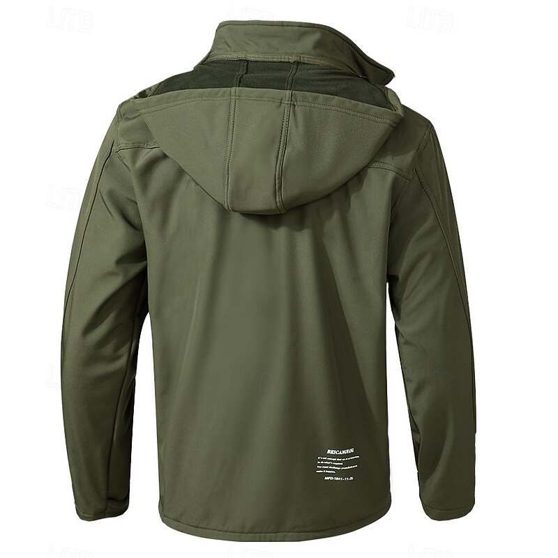 Men's Softshell Jacket Sport Coat Raincoat Hiking Jacket Outdoor Camping & Hiking Waterproof Windbreaker Zipper Pocket Fall Winter Solid Color Fashion Streetwear Hooded Regular Black Dark Green Jacket3