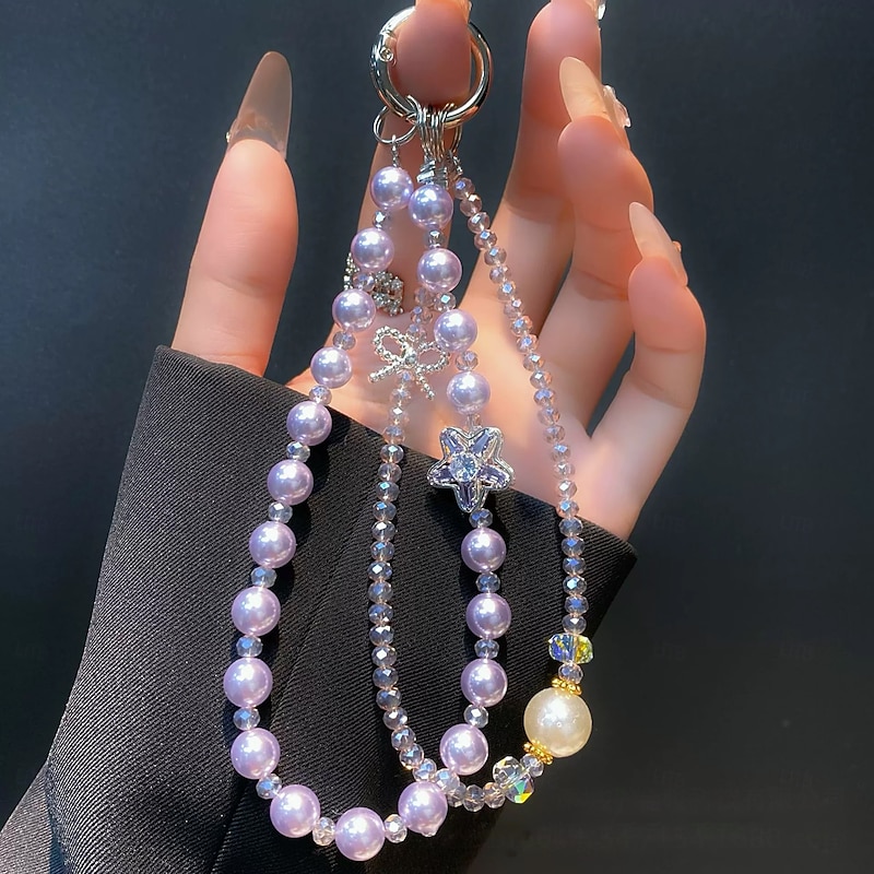 New Fashionable Diamond Star Bow Phone Chain Crystal Double Chain Pearl Pendant Creative Chain Luxury Phone Chain