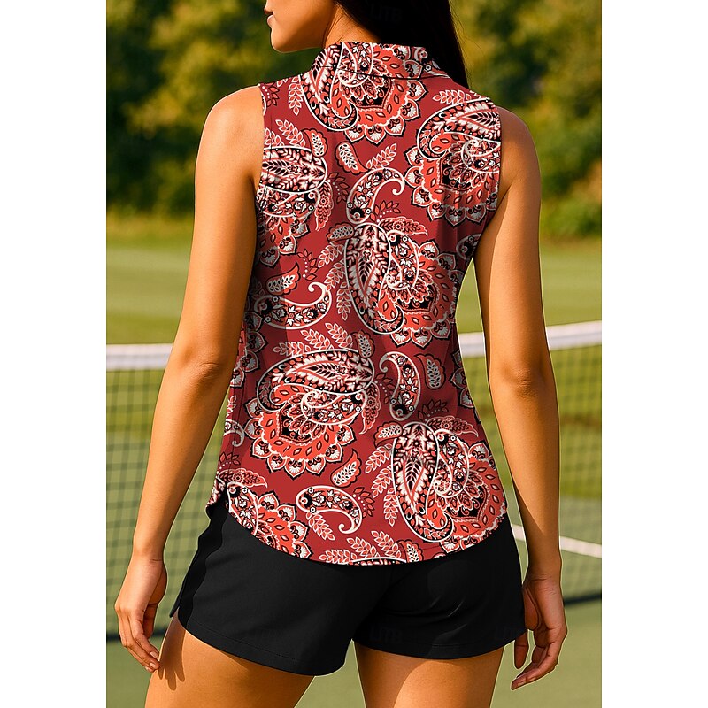 Women's Paisley Plants Tops Sport Shirt Golf Polo Shirt Tennis Shirt Sleeveless Zipper UPF50+ UV Resistant High Elasticity Moisture Wicking Breathable Tennis Pickleball Running Turndown Zip Collar2
