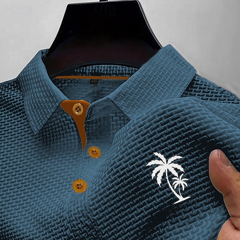 Men's Golf Shirt Golf Polos Shirts Work Casual Lapel Short Sleeve Basic Modern Coconut Tree Buttons Jacquard Summer Spring Regular Fit Black White Navy Blue Blue Dark Gray Light Blue Golf Shirt4