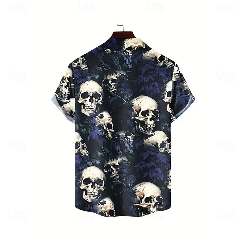 Men's Cross Halloween Costumes Skulls Shirt Summer Shirt Button Up Shirt Short Sleeve Dark Gothic Style Outdoor Vacation Dailywear Summer Spring Turndown 3D Print Collared Shirts Front One Pocket2