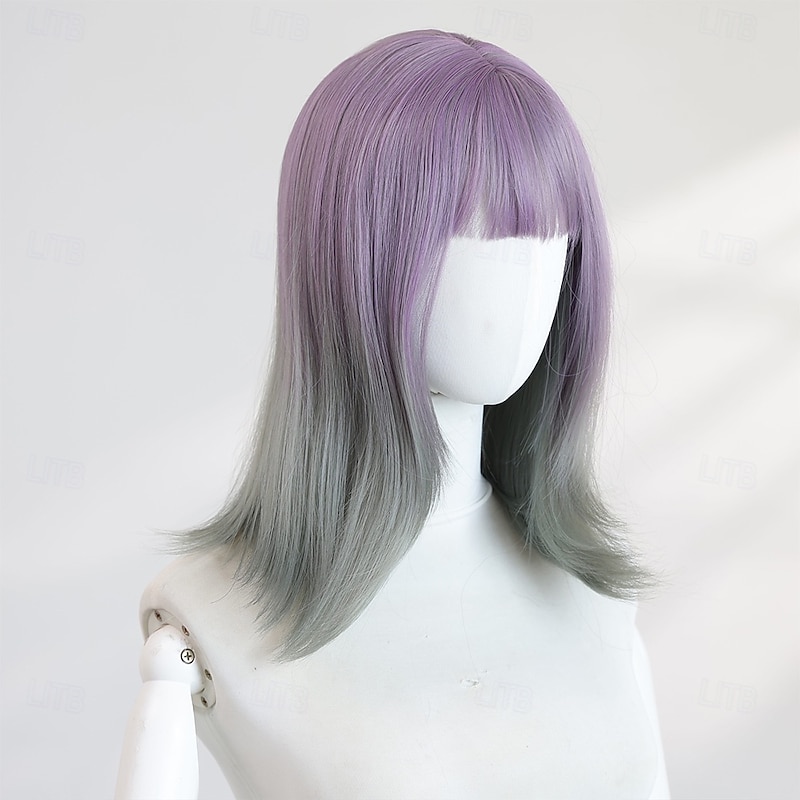 Short 14″ Gradient Green Straight Wig for Women – Full Bangs, Synthetic Hairpiece, Perfect for Halloween & Photo Shoots3