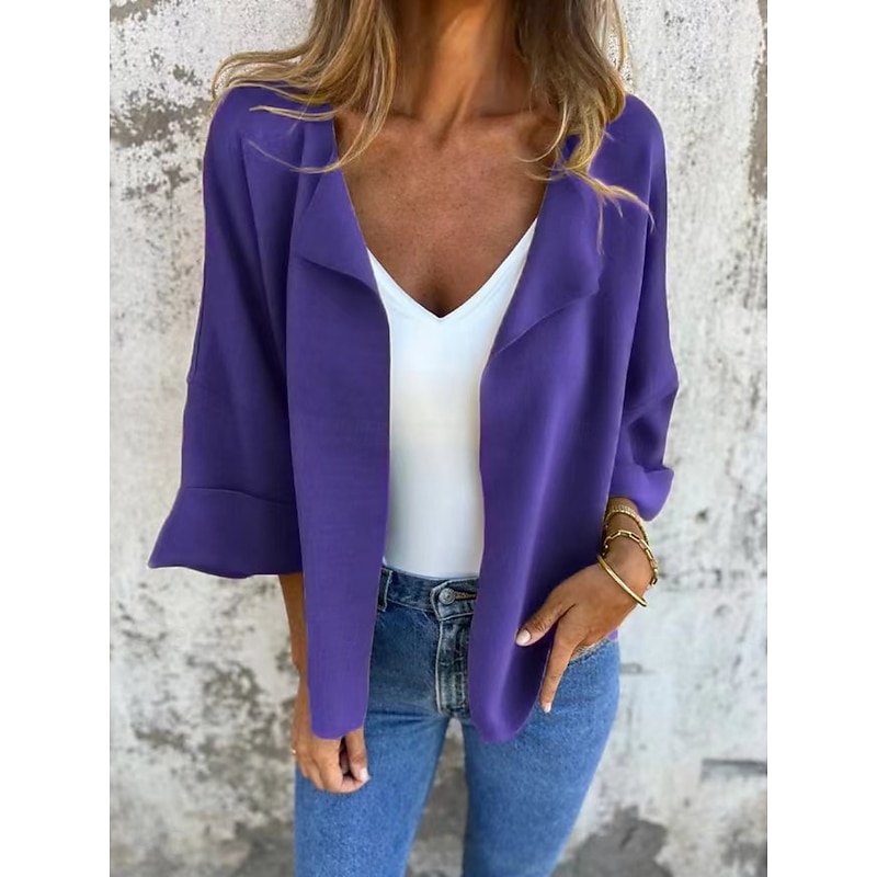 Women's Casual Jacket Comfortable Breathable Oversized Fashion Daily Plain Outdoor Casual Daily Open Front Regular Lapel Regular Fit Long Sleeve Outerwear Red Purple Green Spring Fall3