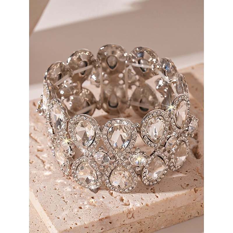 Women's Statement Rhinestone Cuff Bracelet - Glamorous Crystal Bangle for Cocktail Parties and Evening Events4
