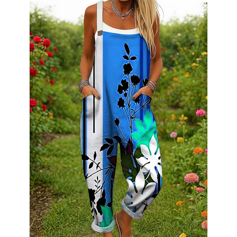 Women's Dungarees Active Floral Sleeveless Harem Drawstring with Pocket Vacation Street Loose Fit Yellow Red Blue Summer4