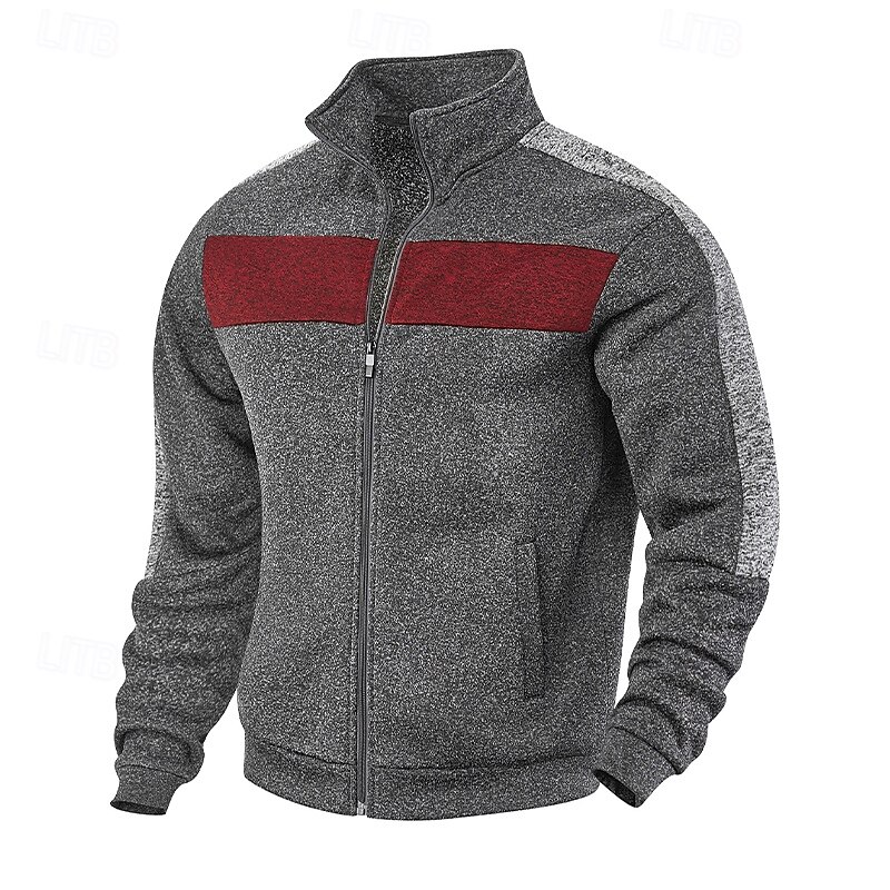 Men's Sweatshirt Full Zip Sweatshirt Black Red Green Light Grey Dark Gray Standing Collar Plain Patchwork Sports & Outdoor Casual Daily Streetwear Cool Sportswear Spring &  Fall Clothing Apparel2