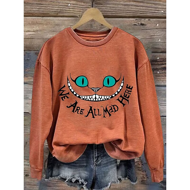 Halloween Women's Sweatshirts Monster Graphic Casual Long Sleeve Crew Neck Regular Tops Street Dailywear Casual Print Black Blue Purple Orange Spring Fall Winter