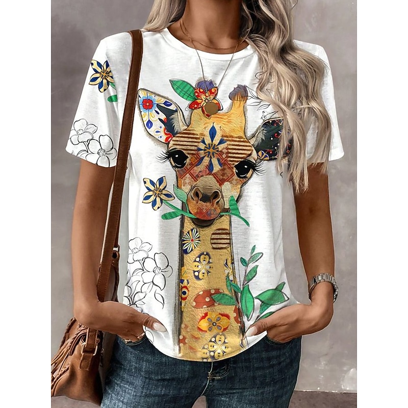 Women's T Shirt Graphic Animal Vintage Stylish Classic Short Sleeve Crew Neck Regular Tops Daily Weekend Print Yellow Orange Green Khaki Light Grey Summer3