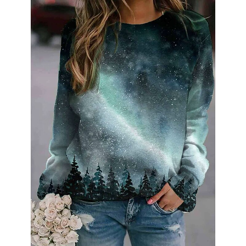 Women's Sweatshirts Graphic Casual Long Sleeve Crew Neck Regular Tops Street Dailywear Casual Print Navy Blue Light Grey Dark Blue Spring Fall Winter3