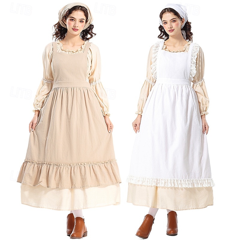 19th Century 1800s Old West Prairie Dress Pioneer Fancy Dress Women's Halloween Carnival World Book Day School Event Dress Up Historical reenactment Adults Dress Apron Headwear All Seasons