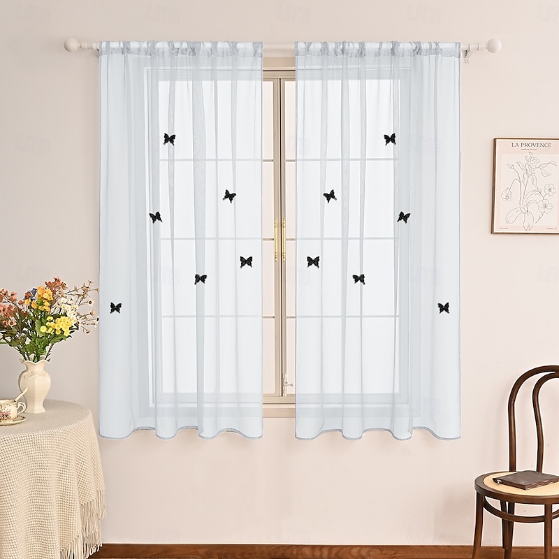3D Butterfly Curtain Decoration, Double-Layer Design with Matching Terylene Sheer Curtain, Elegant Window Decor for Living Room, Bedroom, or Nursery