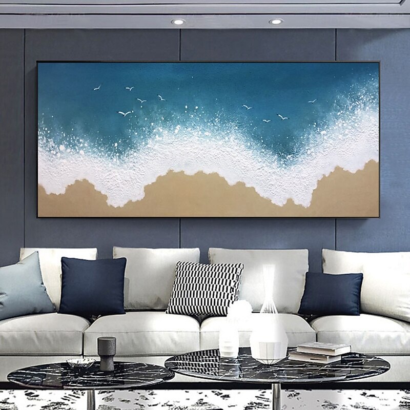 Handmade Oil Painting Canvas Wall Art Decoration Modern Abstract Sea and Beach Landscape for Home Decor Rolled Frameless Unstretched Painting