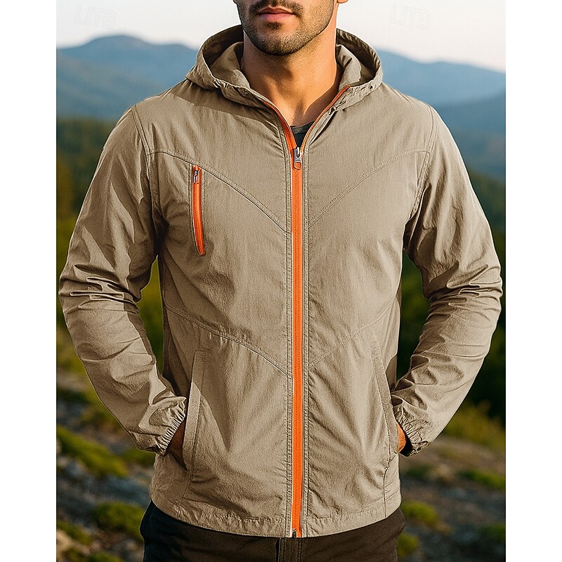 Men's Windbreaker Softshell Jacket Hardshell Jacket Outdoor Waterproof Windproof Hiking Outfits Hiking Clothes Spring Autumn / Fall Top Camping / Hiking / Caving Running Solid Color Black Green Khaki4