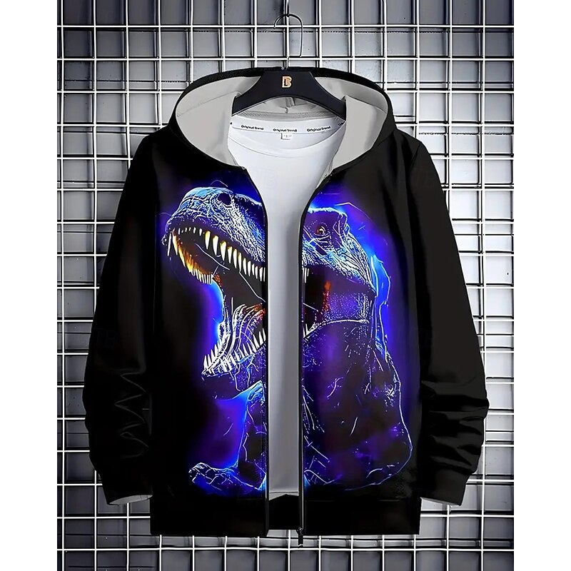 Boys' 3D Dinosaur Hoodie Coat Outerwear Long Sleeve Spring Fall Streetwear Sport Kids 4-12 Years Zip Street Daily Regular Fit2
