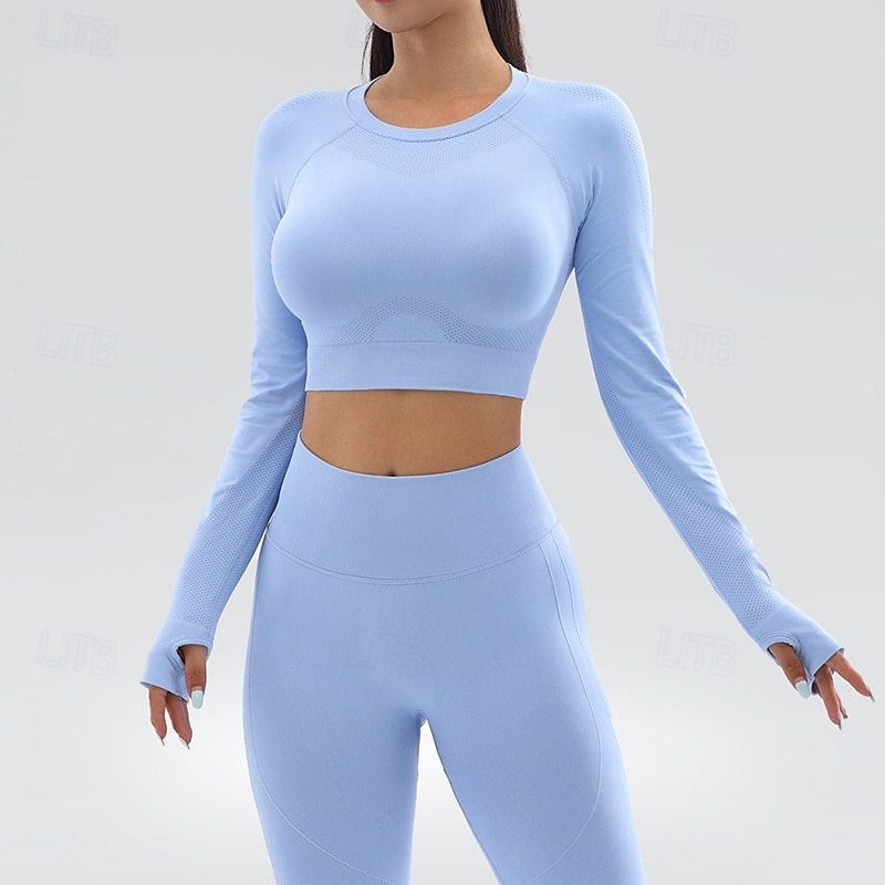 Women's 2 Pieces Yoga Sweatsuit Lounge Outfits  Seamless Leggings Fall Solid Color Clothing Suit Black Royal Blue Gym Workout Volleyball Running High Waist Quick Dry Breathable Long Sleeve Sport4