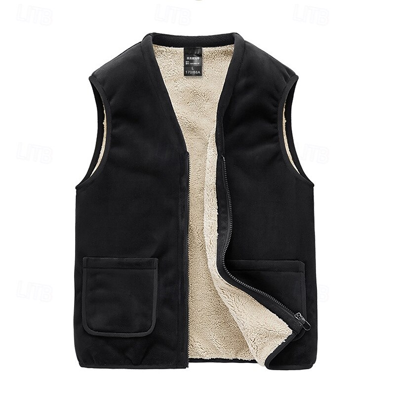Men's Hiking Vest Fleece Vest Thermal Vest Sleeveless Vest Outdoor Thermal Warm Winter Pocket Polyester Black Grey Hunting Fishing Climbing
