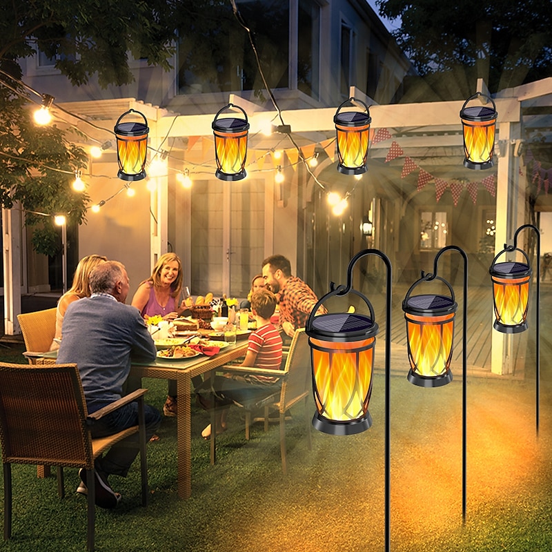 1 Pc Outdoor Waterproof Solar Flashing Flame Lantern 28 LED Beads Courtyard Garden Lawn Path Terrace Hanging Lamp Pendant Light Halloween Christmas Party Decoration Light Landscape Light2