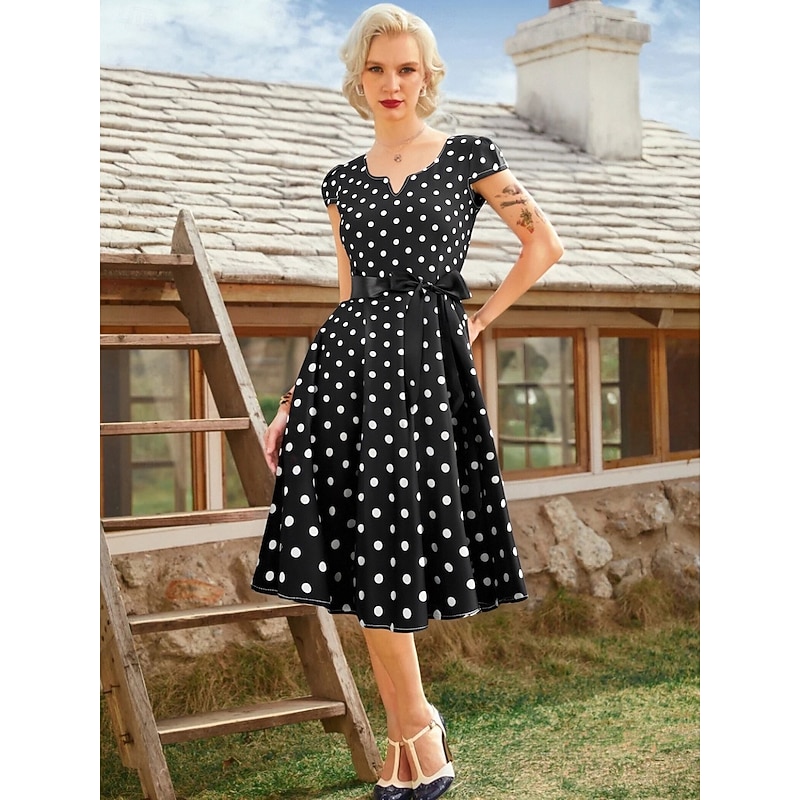 50s Polka Dots Swing Dress Retro Vintage 1950s Grease Outfits Vacation Dress Flare Dress Women's Cosplay Costume Casual Daily Dress Masquerade