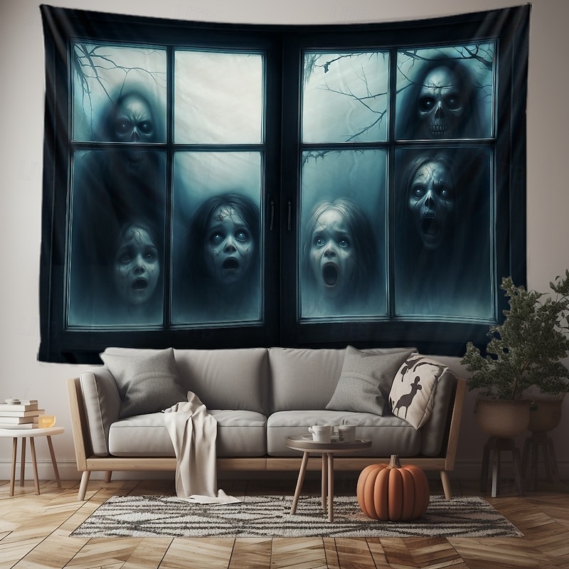 Halloween Hanging Tapestry Photograph Backdrop Jack O Lantern Wall Art Large Tapestry Mural Decor Blanket Curtain Home Bedroom Living Room 2025 Halloween Decoration Death Selfie2