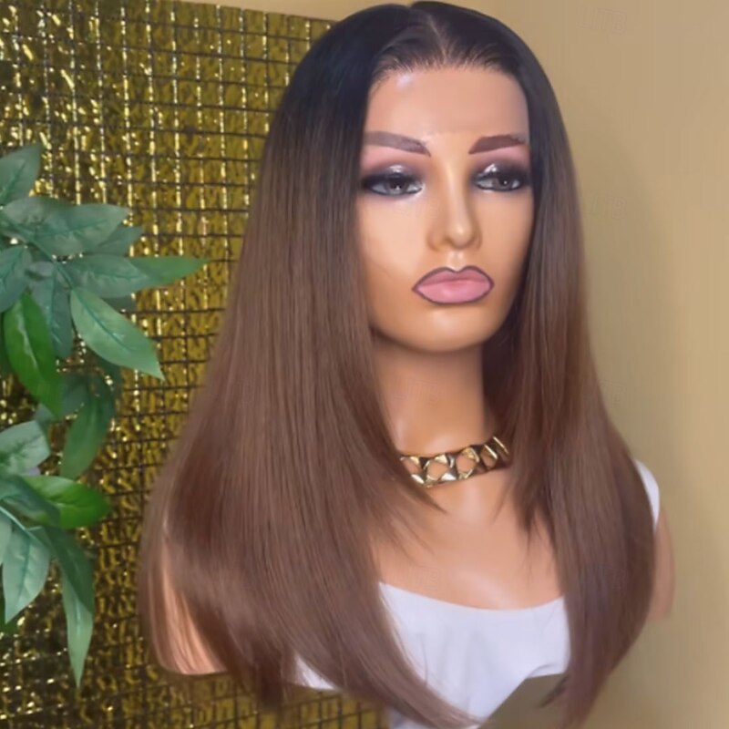 Remy Human Hair 5x5 Closure 13x4 Lace Front Wig Middle Part Brazilian Hair Straight Brown Wig 130% 150% Density with Baby Hair Ombre Hair 100% Virgin Glueless Pre-Plucked For Women Long Human Hair2