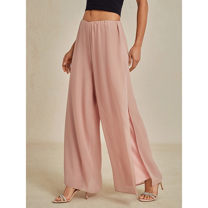 Women's Culottes Wide Leg Straight-Leg Trousers Elegant Stylish Classic Style Full Length Medium Waist Solid Color Elastic Waist Stretchy Wedding Vacation Party Blush Pink Spring, Fall, Winter, Summer