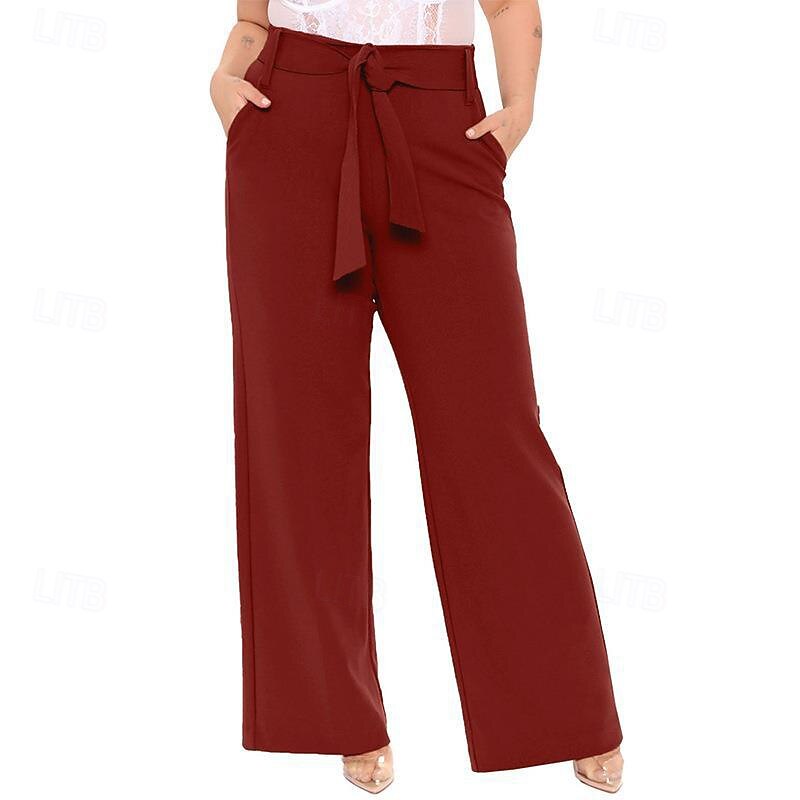 Women's Wide Leg Slacks Streetwear Casual Full Length Natural Plain Pocket Elastic Waist Comfortable Street Daily Wear Weekend claret Grey Brown Fall Regular Fit4