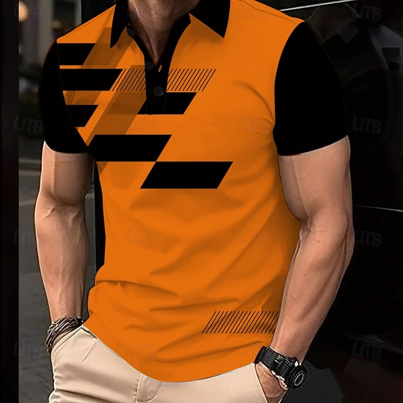 Men's Geometric Polo Short Sleeve Polo Shirts Collared Shirts Business Casual School Outdoor Daily Wear Home Wear Buttons 3D Print Summer Spring Fall Yellow Red Blue4