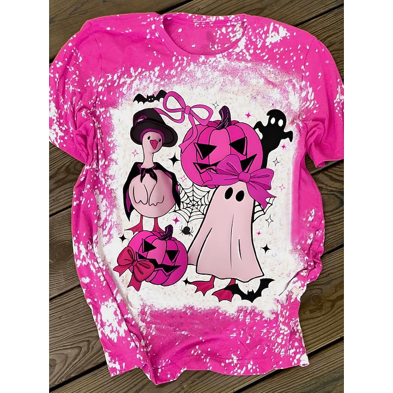 Halloween Women's T shirt Pumpkin Graphic Ghost Duck Vintage Stylish Classic Short Sleeve Crew Neck Regular Tops Daily Weekend Print Pink Blue Purple Orange Green Summer Spring Fall2