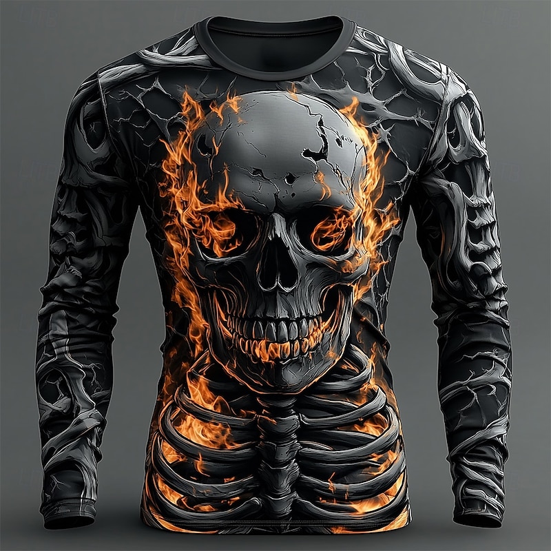 Halloween Day of the Dead Skull Men's Skeleton Costume T Shirt Long Sleeve T shirt 3D Print Crew Neck Shirt Fashion Exaggerated Street Casual Daily  Summer Spring Fall Clothing Apparel2