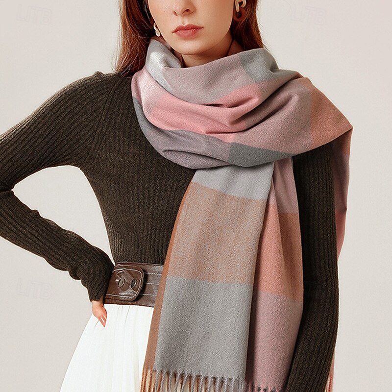 Women's Rectangle Scarf Women's Shawls & Wraps Street Daily Date Camel Black Scarf Color Block