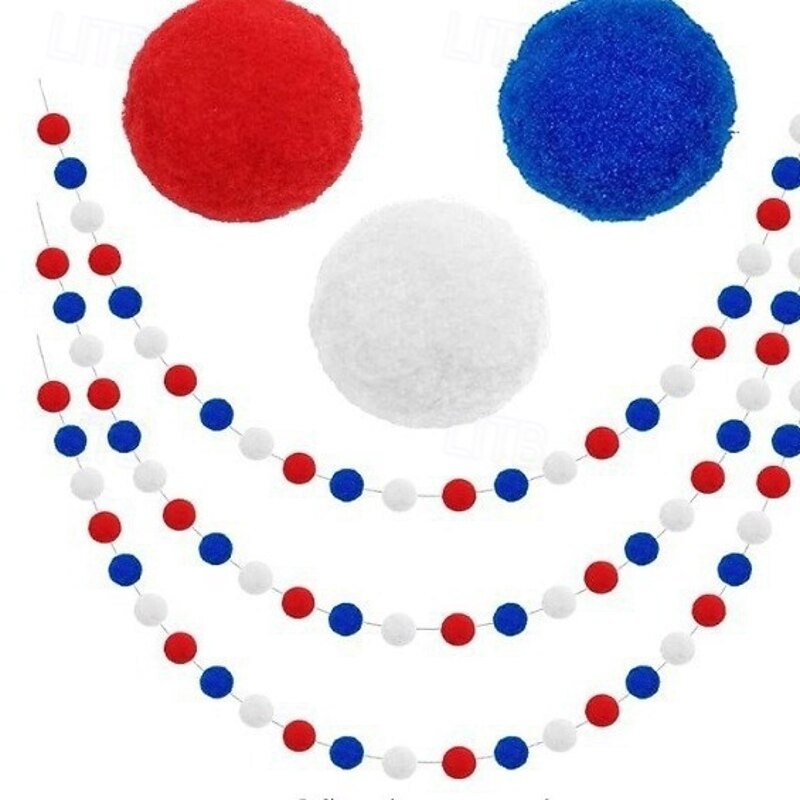 4 Pieces Wool Felt Ball Garland Colorful Pom Pom 6.5 ft Long 24 Ball Garland for Holiday Party Christmas Halloween Classroom Thanksgiving Xmas4